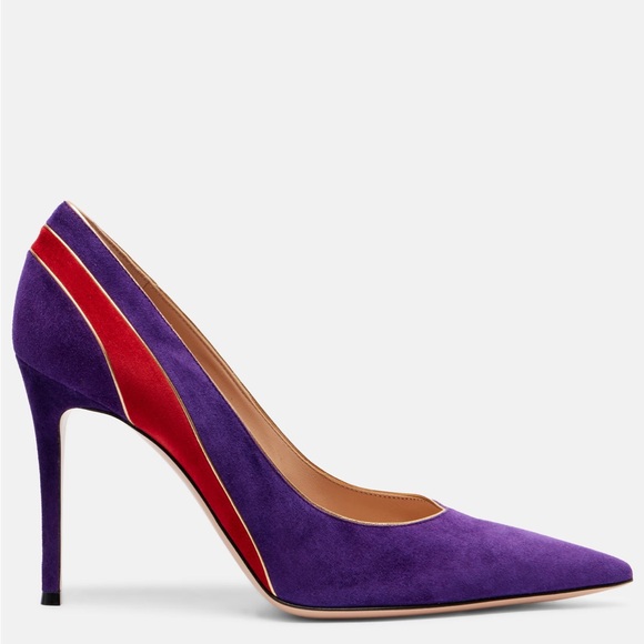 Gianvito Rossi purple and red suede pointed-toe pumps with 95mm stiletto heel - Picture 1 of 4